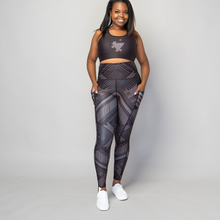 Load image into Gallery viewer, TYNA Soko Ankara Brown Vibrant Leggings – women’s high-waisted African print gym leggings with pockets