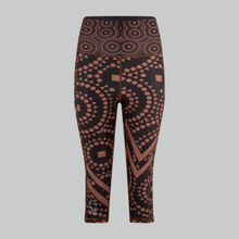 Load image into Gallery viewer, Signature Splash Capri Leggings – TYNA brown cropped gym leggings with triangle, square and circle motifs