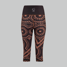 Load image into Gallery viewer, Signature Splash Capri Leggings – TYNA brown cropped gym leggings with triangle, square and circle motifs