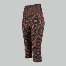 Load image into Gallery viewer, Signature Splash Capri Leggings – TYNA brown cropped gym leggings with triangle, square and circle motifs