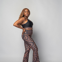 Load image into Gallery viewer, TYNA Signature Brown Sports Bra – women’s racerback gym bra with ethnic geometric print