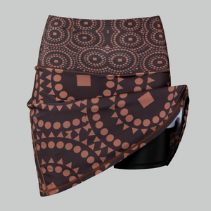 TYNA Signature Brown Skort – women’s high-rise wrap skort with built-in shorts and ethnic geometric print