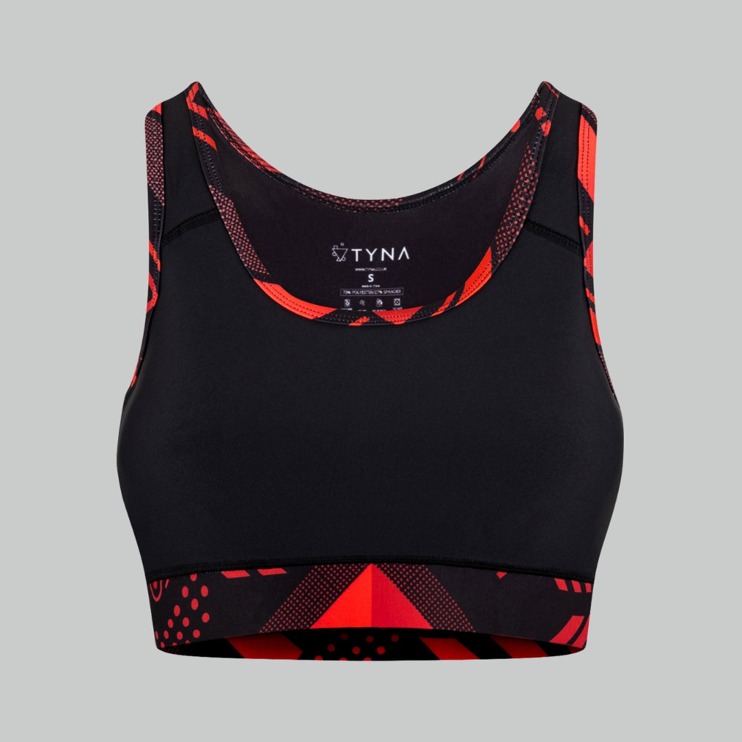 Soko Ankara Red Sports Bra – African print racerback sports bra for gym and yoga