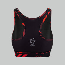 Load image into Gallery viewer, Soko Ankara Red Sports Bra – African print racerback sports bra for gym and yoga