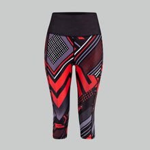 Load image into Gallery viewer, TYNA Soko Ankara Red Capris – women’s cropped gym leggings with red and black Ankara print