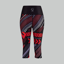 Load image into Gallery viewer, TYNA Soko Ankara Red Capris – women’s cropped gym leggings with red and black Ankara print
