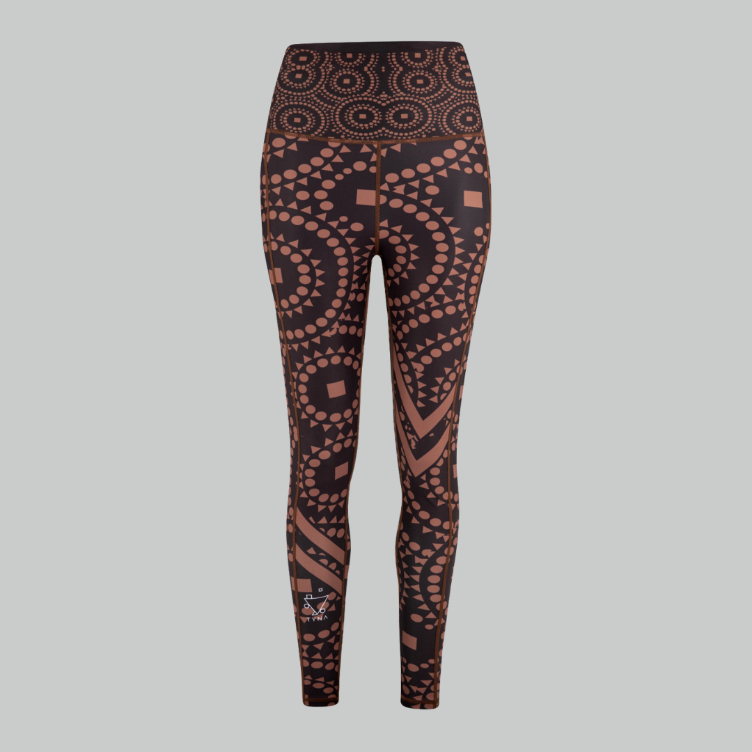 Women’s TYNA Activewear brown splash leggings – sweat-wicking, high-waisted gym leggings