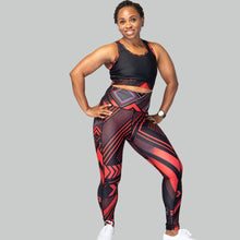 Load image into Gallery viewer, TYNA Soko Ankara Red Vibrant Leggings – women’s high-waisted African print gym leggings with pockets