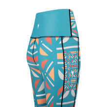 Load image into Gallery viewer, Batiq Cyan Vibrant Leggings (Side Pockets)