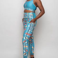 Load image into Gallery viewer, Batiq Cyan Vibrant Leggings (Side Pockets)