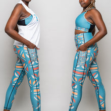 Load image into Gallery viewer, Batiq Cyan Vibrant Leggings (Side Pockets)