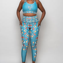 Load image into Gallery viewer, Batiq Cyan Vibrant Leggings (Side Pockets)